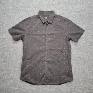 Quiksilver Shirt Mens Large Black Button‎ Up Short Sleeve All Over Print Beach